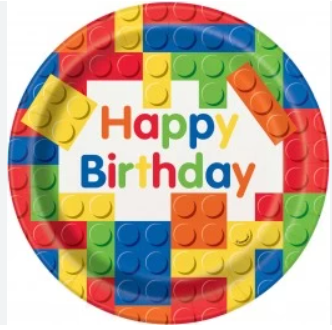 Paper Plates - Happy Birthday Building Block Pk8