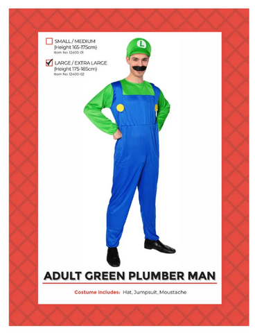 Costume - Adult Green Plumber