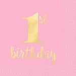 Napkins- 1st Birthday Pink Beverage PK16