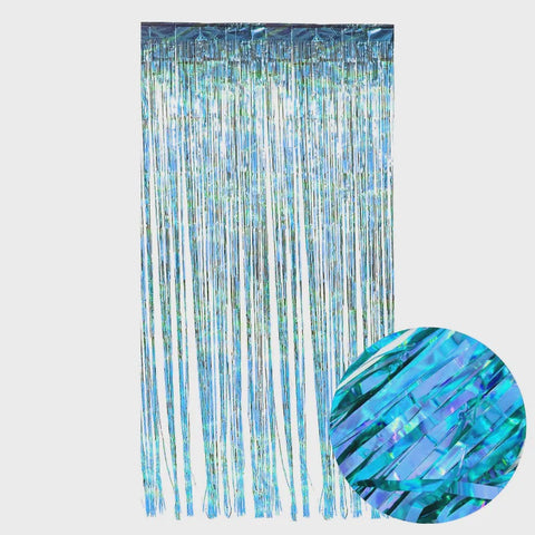 Foil Curtain - Iridescent Tinsel Curtain Light Blue