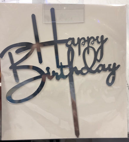 Cake Topper - Happy Birthday Silver A
