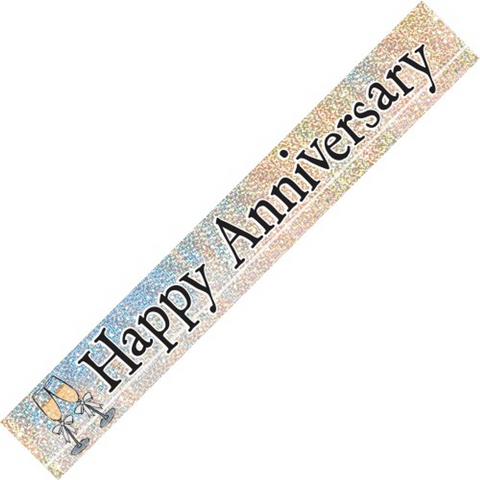Banner - Happy Anniversary Silver Holographic Foil