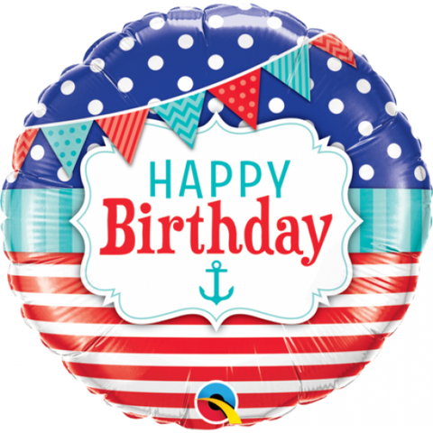 Foil Balloon 18" - Happy Birthday  Nautical & Pennants