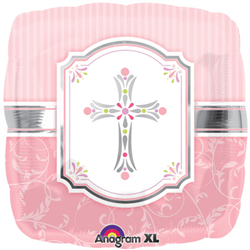 Foil Balloon 18" - Cross Blessing Pink