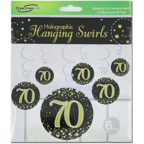 Hanging Swirl - Sparkling Fizz 70th Black/Gold Pack 6