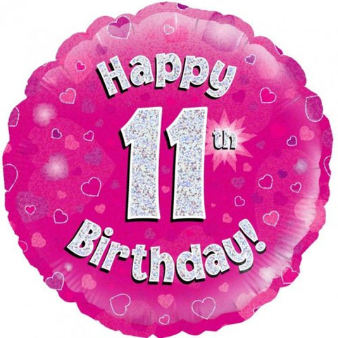 Foil Balloon 18" - Happy 11th Birthday Pink Holographic