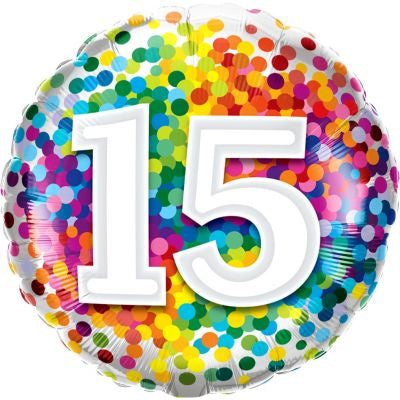 Foil Balloon 18" - 15th Rainbow Confetti