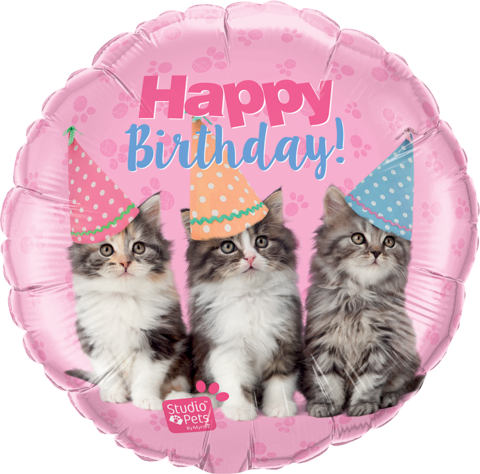 Foil Balloon 18" - Happy Birthday Kittens