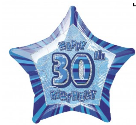 Foil Balloon 18" - Happy 30th Birthday Blue Star Shape