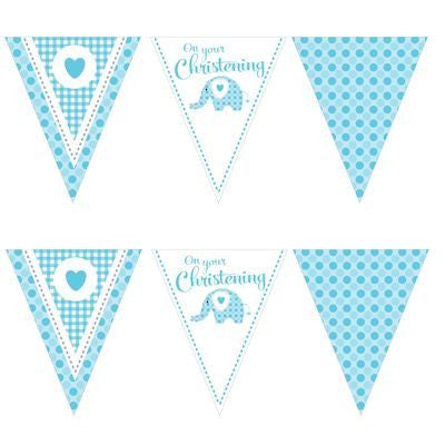 Bunting Flags - Christening Sweet Baby Elephant Blue