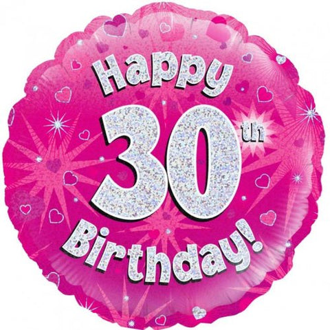 Foil Balloon 18" - 30th Happy Birthday Pink Holographic