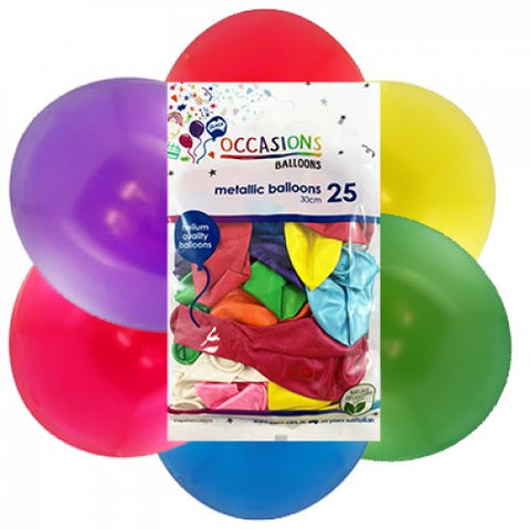 11" Latex Balloons - Metallic Assorted Colours 30cm Balloons P25