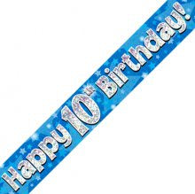 Foil Banner - Blue Holographic Happy 10th Birthday