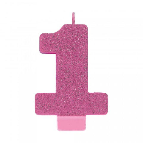 Candle - #1 Pink Glitter Numeral Candle