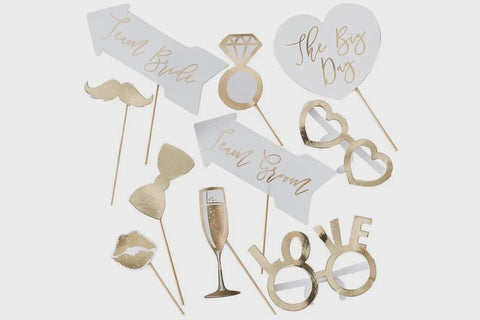 Photo Props - Gold Wedding Photo Booth Props