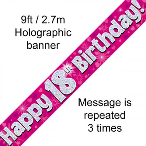 Banner - Pink Holographic Happy 18th Birthday Banner 2.7m