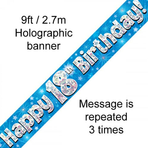 Banner - Blue Holographic Happy 18th Birthday Banner