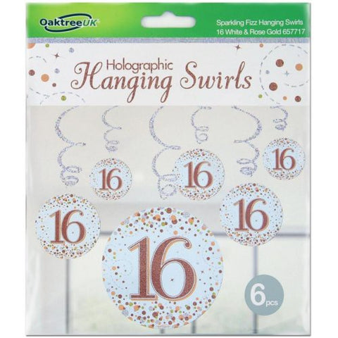 Hanging Swirl - Sparkling Fizz 16th Rose Gold Pack 6