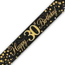 Banner - Happy 30th Birthday Holographic Black & Gold”