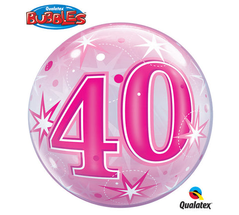 Bubble Balloon 22" - 40th Starburst Sparkle Pink