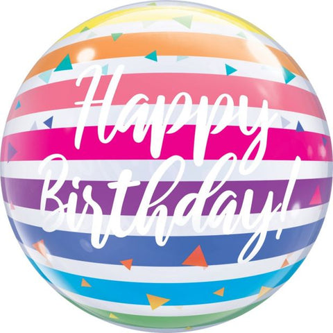 Bubble Balloon 22" - Qualatex Bubble 56cm Birthday Bright Rainbow Stripes