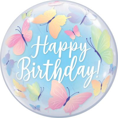 Bubbble Balloon 22" - Qualatex Bubble 56cm Birthday Soft Butterflies