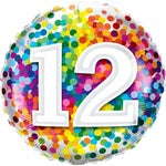 Foil Balloon 18" - 12th Rainbow Confetti
