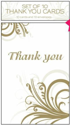 Thank You Cards w/Envelopes - Gold Swirl Pk 10