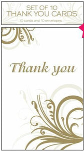 Thank You Cards w/Envelopes - Gold Swirl Pk 10