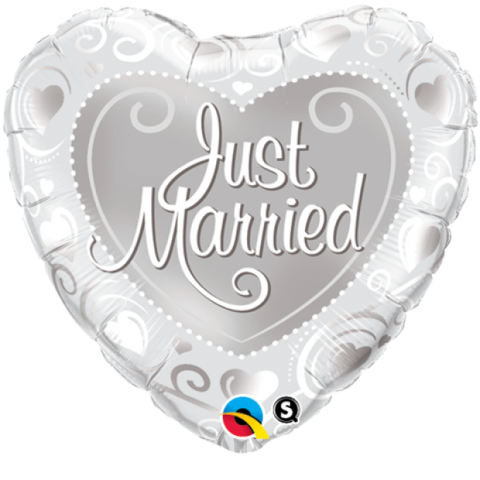 Foil Balloon 18" - Just Married Hearts Silver