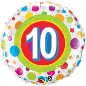 Foil Balloon 18" - 10th Birthday Colourful Dots