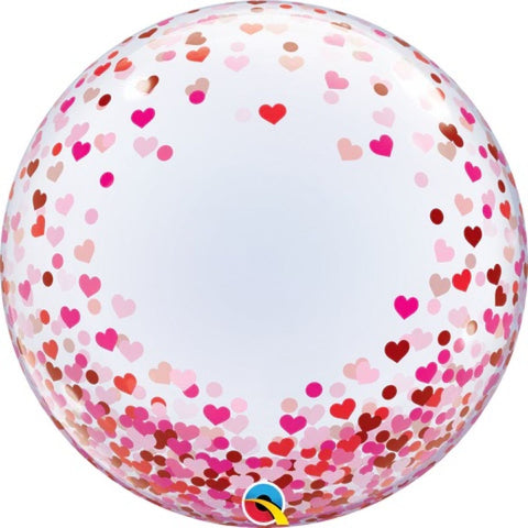 Bubble Balloon 24" - Qualatex Bubble 61cm Red& Pink Confetti Hearts