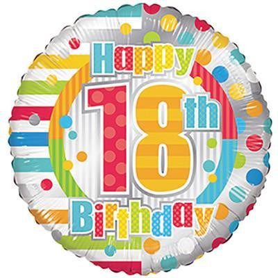 Foil Balloon 18" - Happy 18th Birthday Dots & Lines