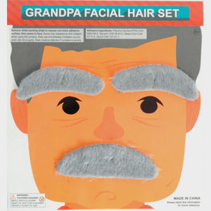 Furry Moustache - Grandpa Grey Eyebrows & Moustache Set