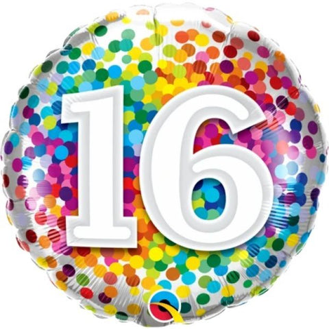 Foil Balloon 18" - 16th Rainbow Confetti Birthday