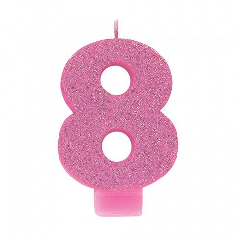 Candle - #8 Pink Glitter Numeral Candle