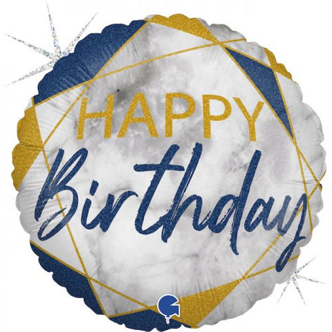 Foil Balloon 18'' - Marble Blue Happy Birthday Round
