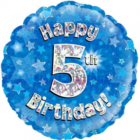 Foil balloon 18" - Blue Holographic Happy 5th Bday Oaktree
