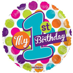 Foil Balloon 18" - Happy 1st Birthday Colourful Dots