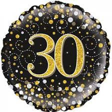Foil Balloon 18" - 30th Sparkling Black and Gold