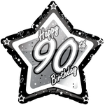 Foil Balloon 18" - Happy 90th Birthday Silver & Black (Star-shaped)