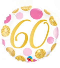 Foil Balloon 18" - 60th Pink and Gold Dots