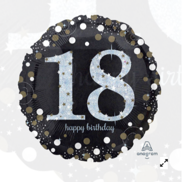 Foil Balloon 18" - 18th Sparkling Black & White