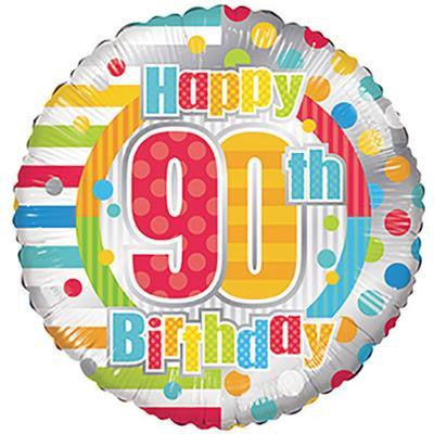 Foil Balloon 18" - Happy 90th Dots & Lines
