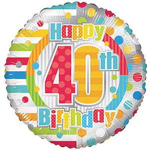 Foil Balloon 18" - Happy 40th Dots & Lines