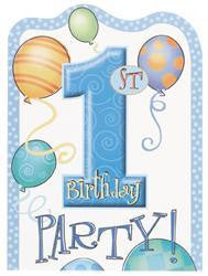 Invites - 1st Balloons Blue Invitations Pk 8