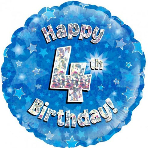 Foil balloon 18" - Blue Holographic Happy 4th Bday Oaktree