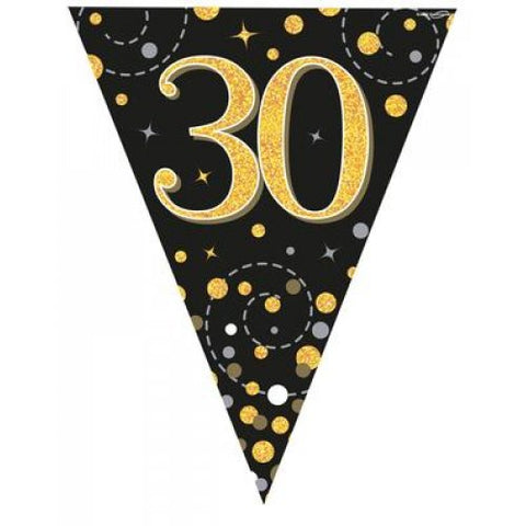 Flag Bunting - 30th Sparkling Fizz Birthday Black & Gold