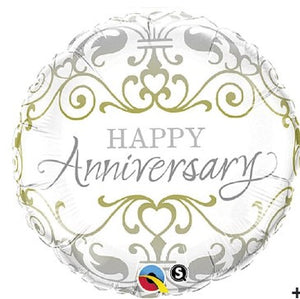 Foil Balloon 18" - Happy Anniversary gold & white