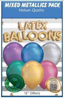 12'' Latex Balloons - Neon Metallic Balloons 25pck 12inch